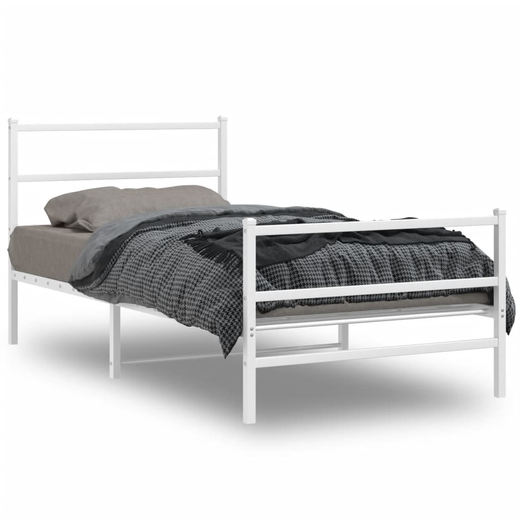 vidaXL Estructura cama metal con cabecero y estribo blanco 100x200 cm