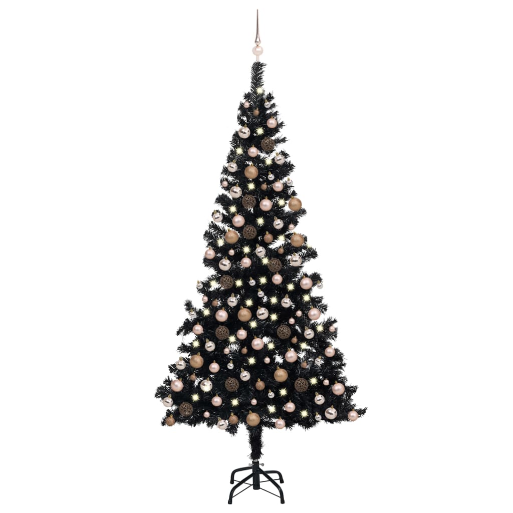 vidaXL Árbol de Navidad preiluminado con luces y bolas negro 210 cm