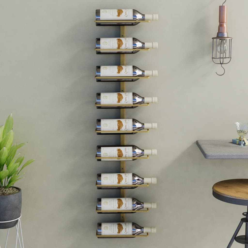 vidaXL Botellero de pared para 9 botellas hierro dorado