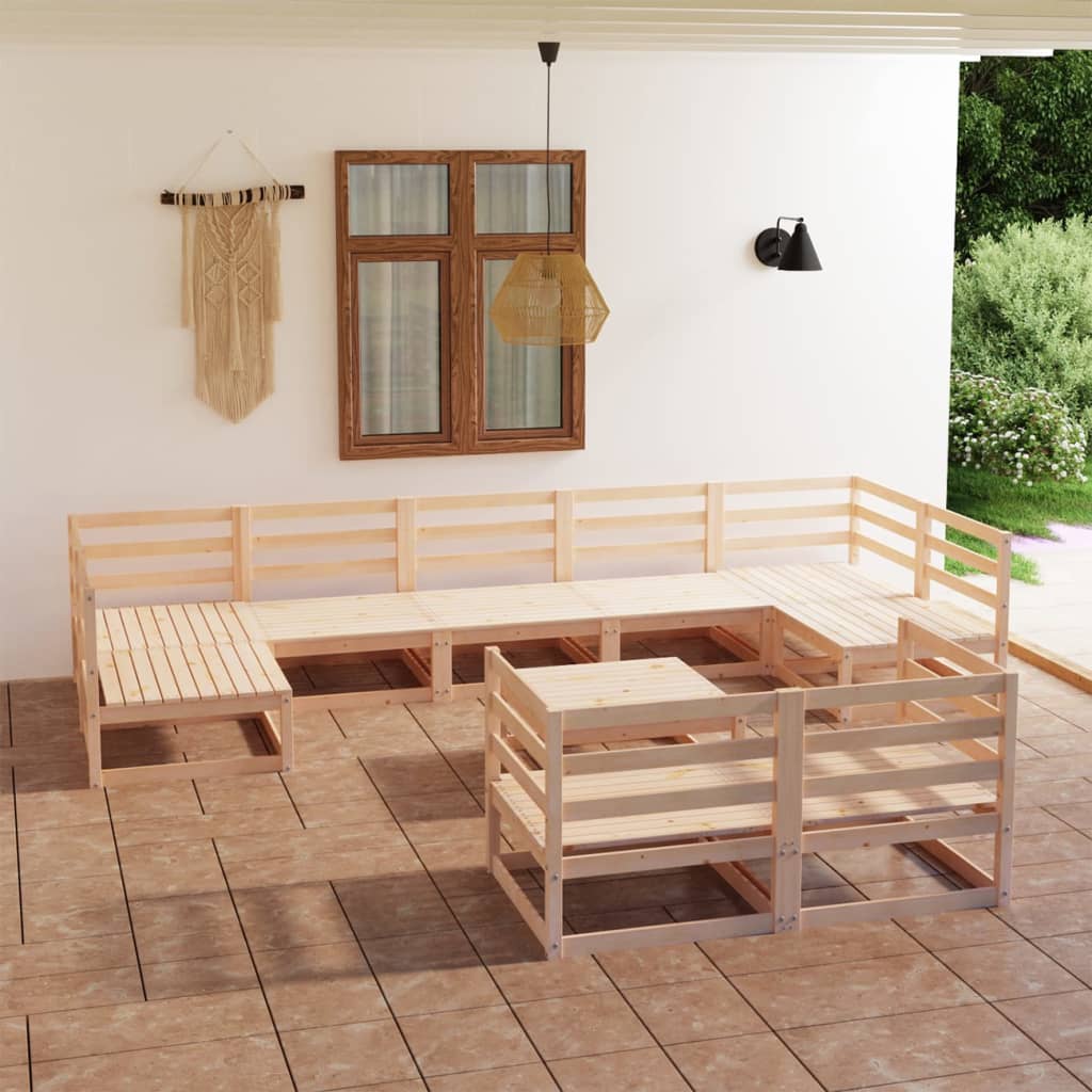 vidaXL Juego de muebles de jardín 10 piezas madera pino maciza