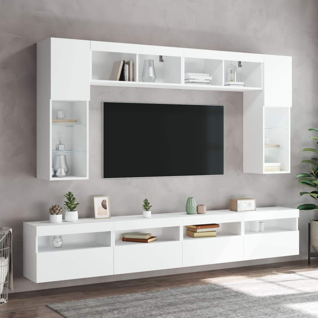 vidaXL Mueble de pared de TV con luces LED 8 piezas blanco