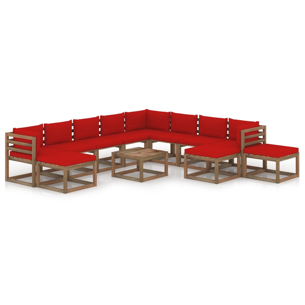 vidaXL Juego de muebles de jardín 12 piezas con cojines rojo