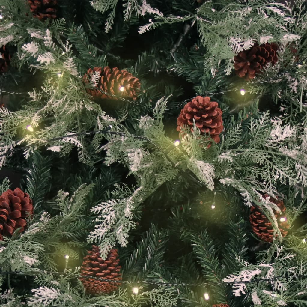 vidaXL Árbol de Navidad con luces y piñas PVC PE verde y blanco 225 cm