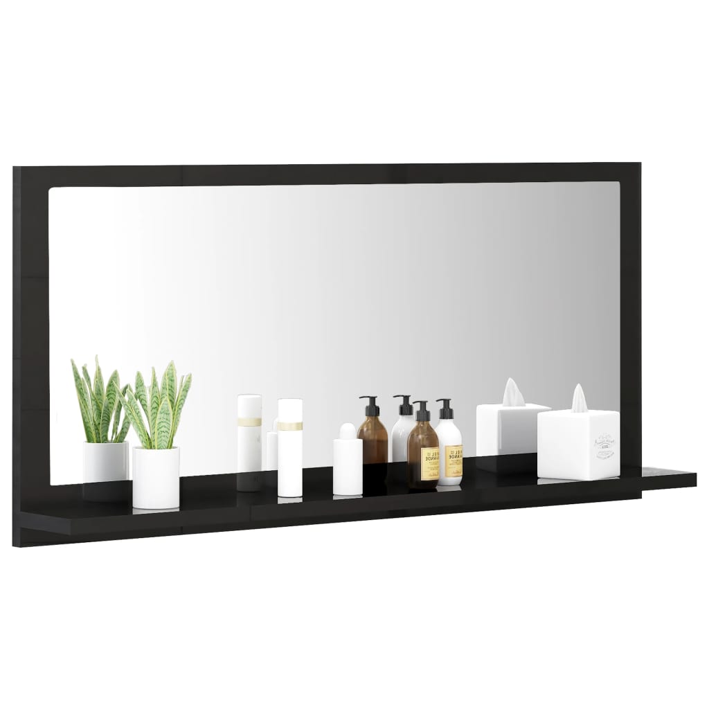 vidaXL Espejo de baño madera contrachapada negro brillo 80x10,5x37 cm