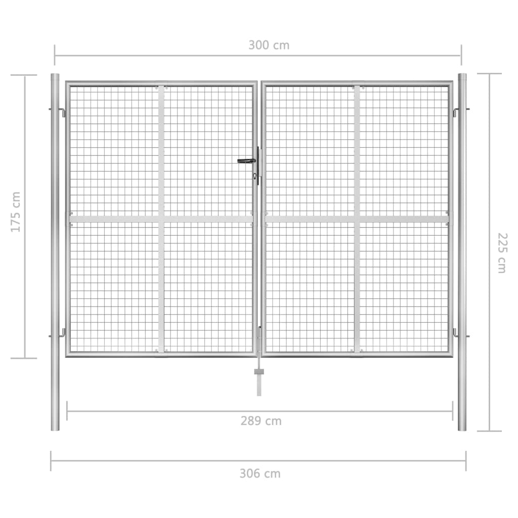 vidaXL Puerta de jardín de acero galvanizado plateado 306x225 cm