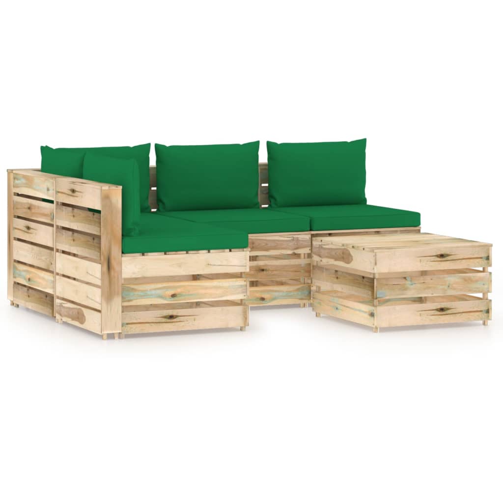 vidaXL Muebles de jardín 5 piezas con cojines madera impregnada verde