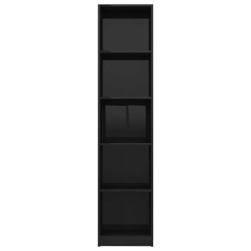 vidaXL Estantería de 5 niveles contrachapada negro brillo 40x24x175 cm
