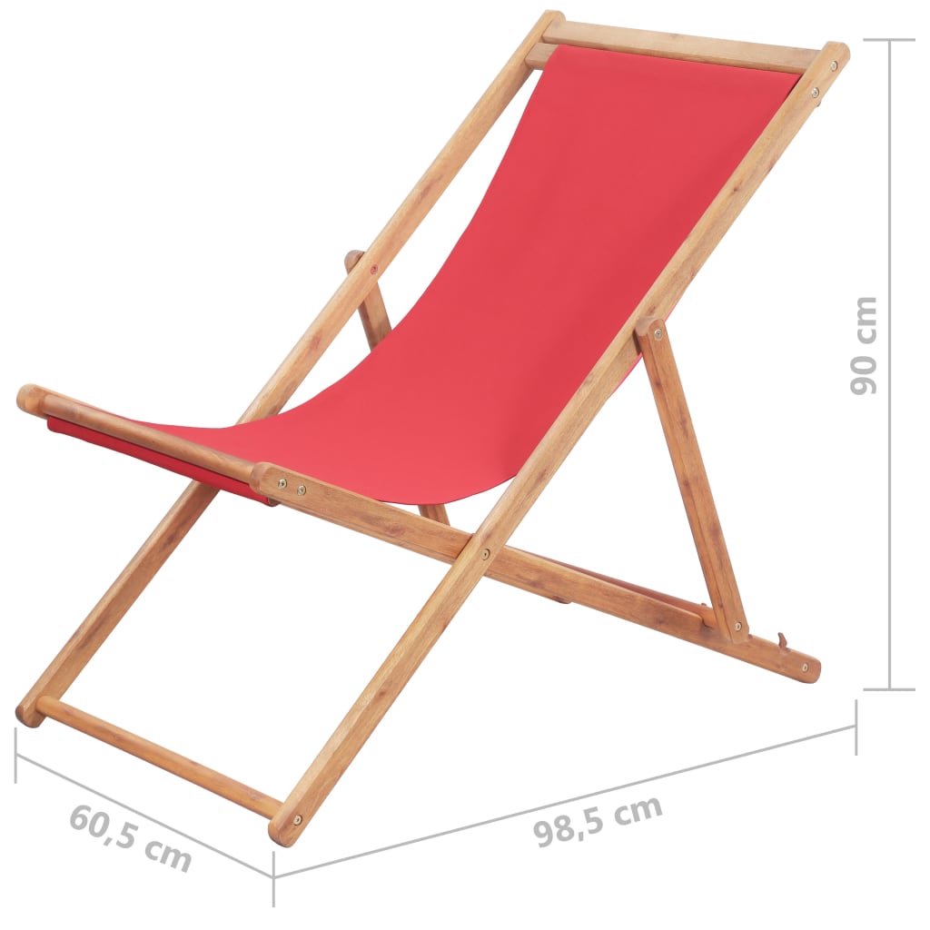 vidaXL Silla de playa plegable de tela y estructura de madera roja
