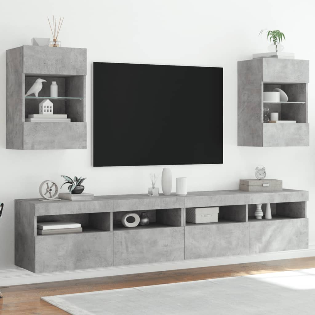 vidaXL Muebles TV de pared luces LED 2 uds gris hormigón 40x30x60,5 cm