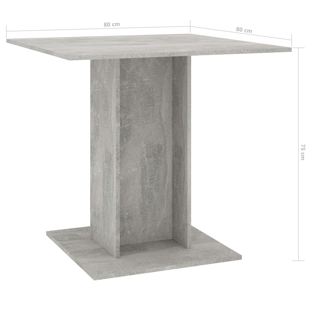 vidaXL Mesa de comedor madera contrachapada gris hormigón 80x80x75 cm