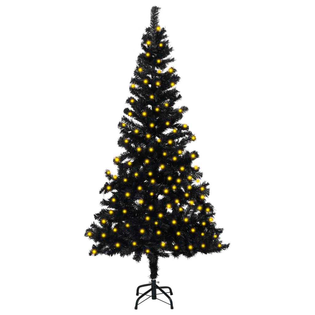 vidaXL Árbol de Navidad preiluminado con luces y soporte negro 150 cm