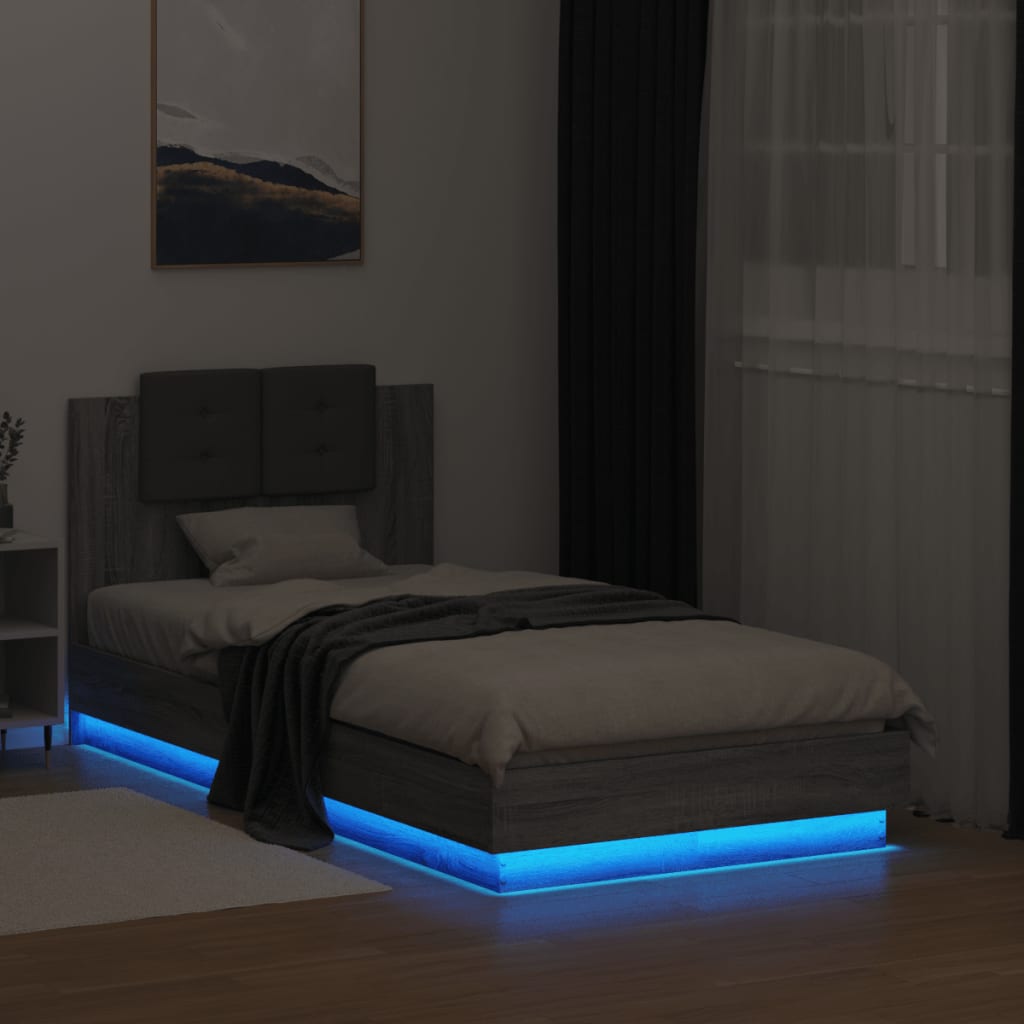 vidaXL Estructura de cama cabecero luces LED gris Sonoma 90x190 cm