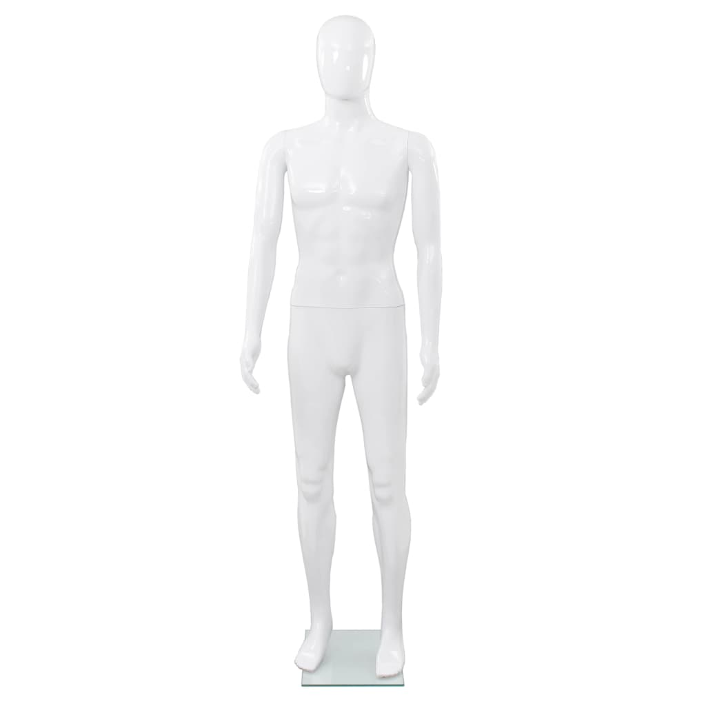vidaXL Maniquí de hombre completo base vidrio blanco brillante 185 cm