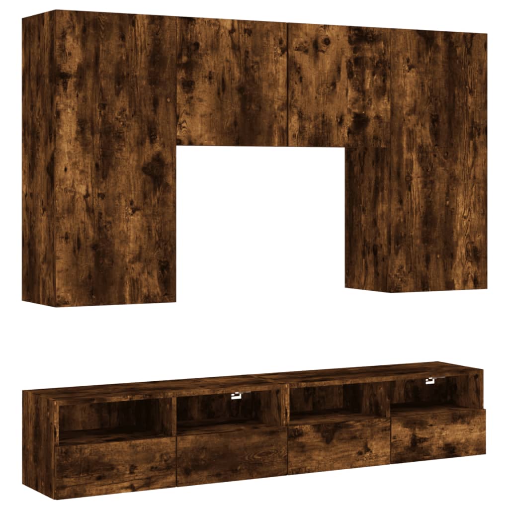 vidaXL Muebles de TV de pared 5 pzas madera ingeniería roble ahumado