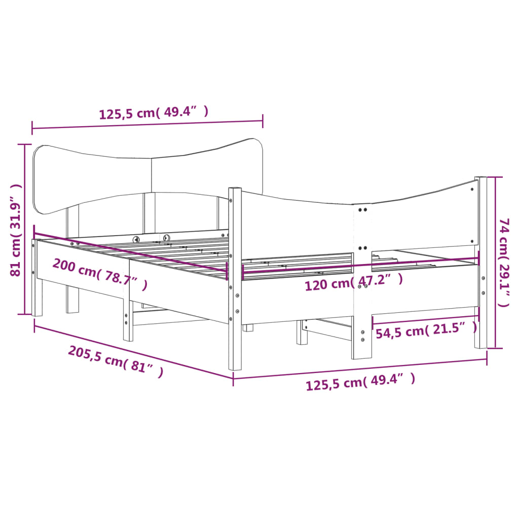vidaXL Estructura de cama con cabecero madera maciza pino 120x200 cm