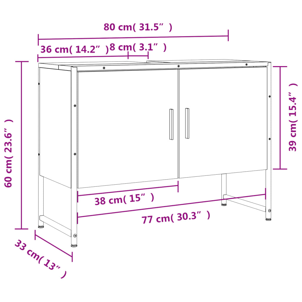 vidaXL Armario lavabo baño madera ingeniería roble Sonoma 80x33x60 cm