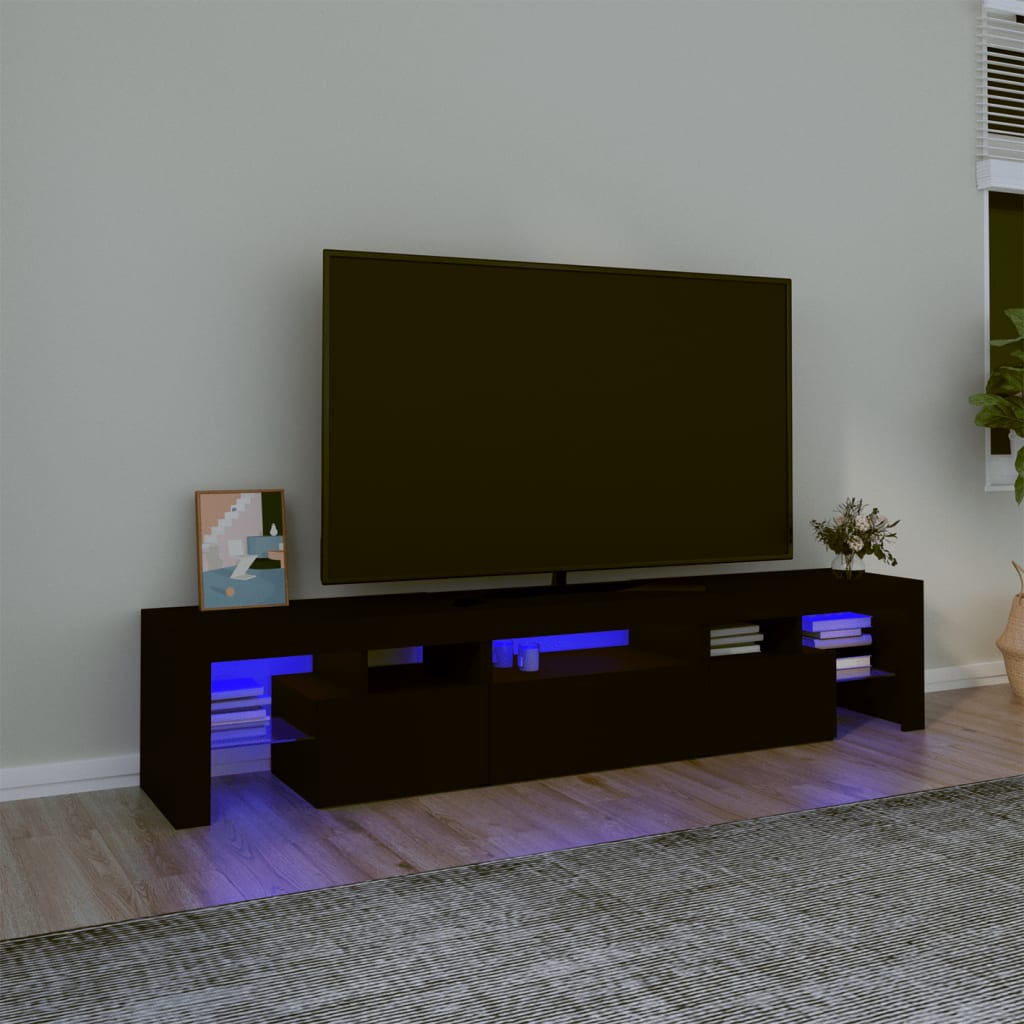 vidaXL Mueble de TV con luces LED Negro 200x36,5x40 cm