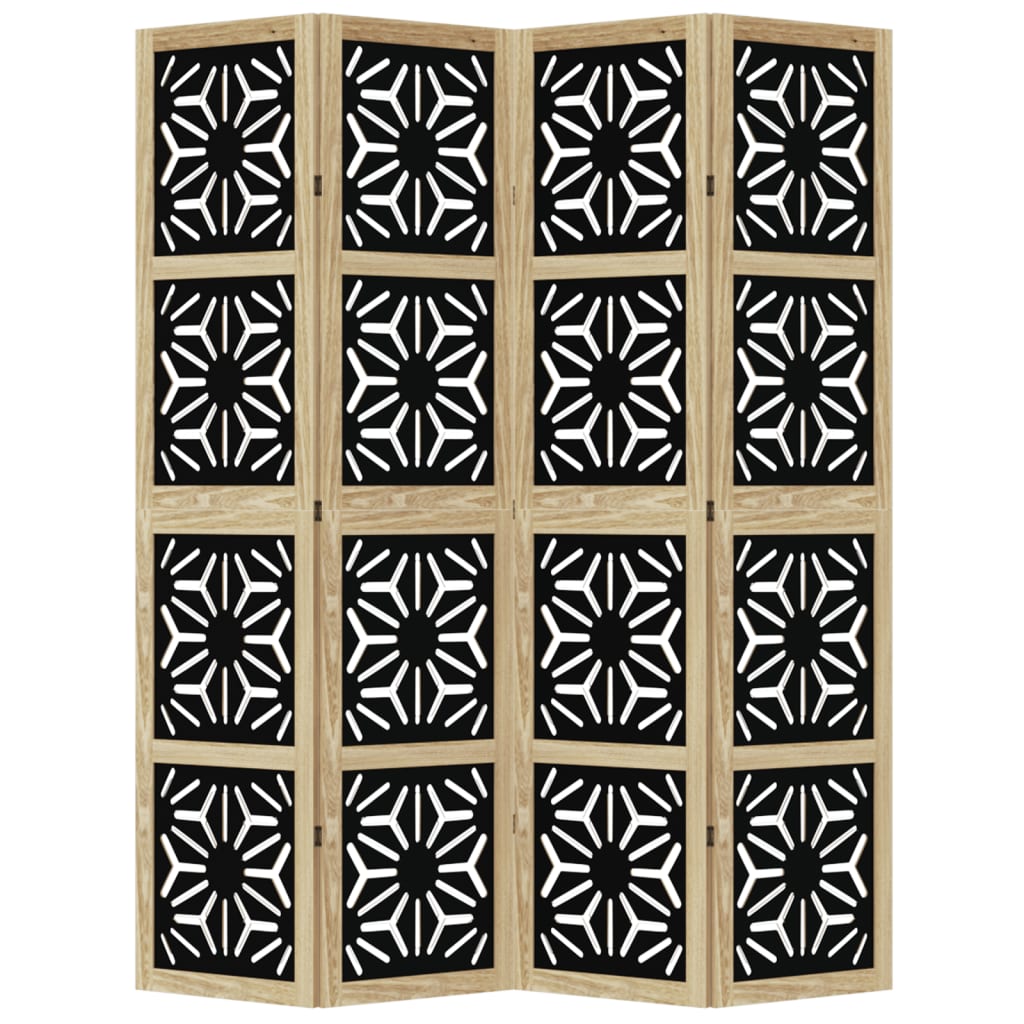 vidaXL Biombo separador 4 paneles madera maciza Paulownia marrón negro