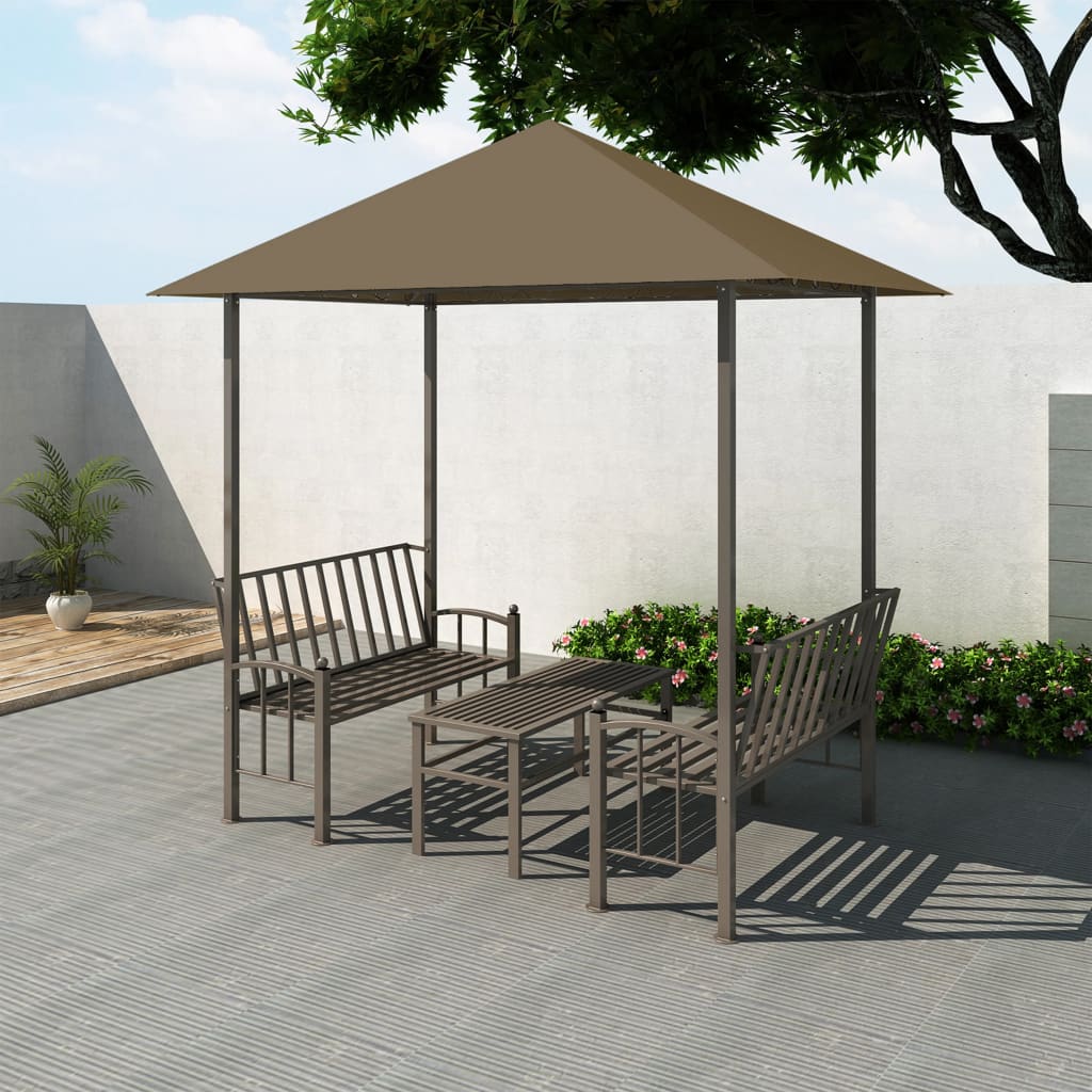 vidaXL Quiosco de jardín mesa y bancos gris taupe 180g/m² 2,5x1,5x2,4m