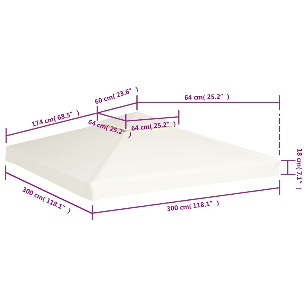 vidaXL Cubierta de repuesto de cenador 310 g/m² blanco crema 3x3 m