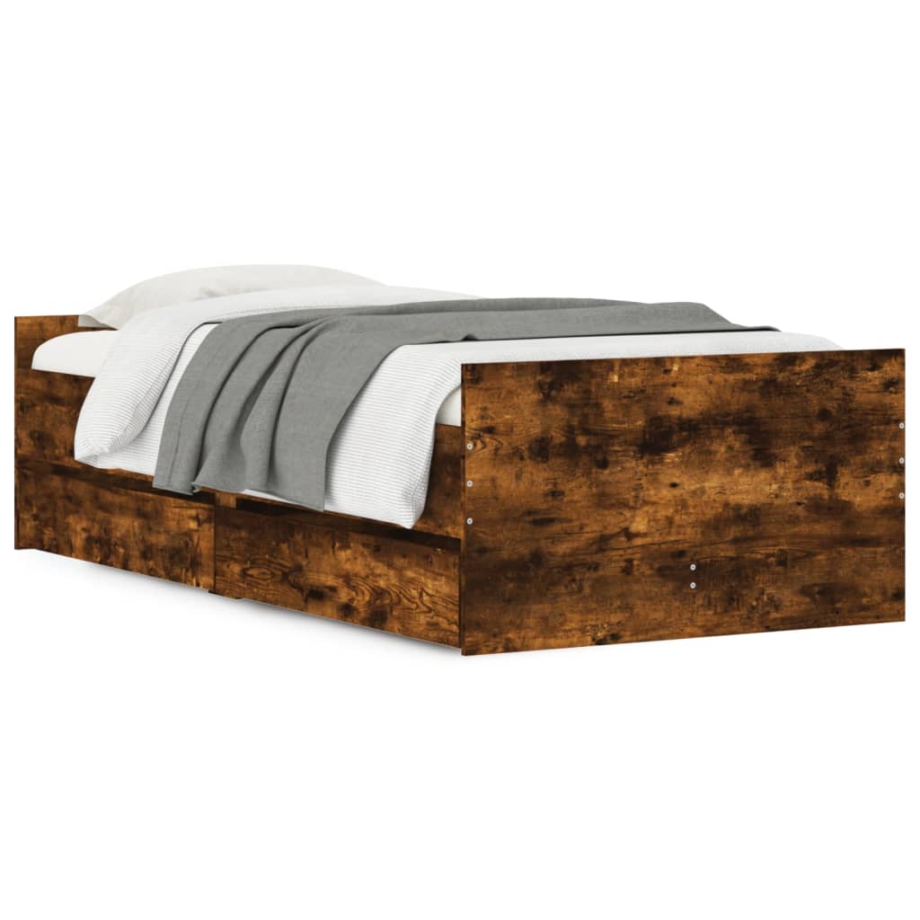 vidaXL Estructura de cama con cajones roble ahumado 75x190 cm