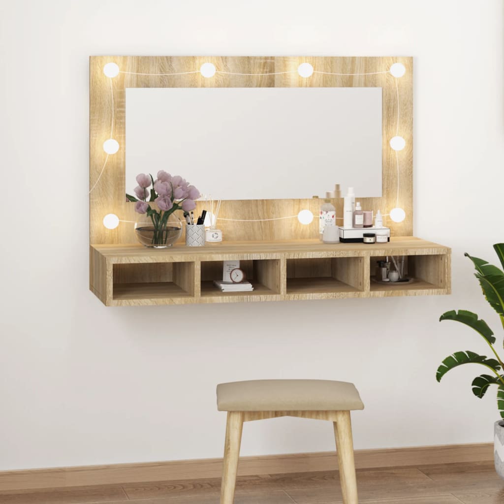 vidaXL Mueble con espejo y luces LED color roble Sonoma 90x31,5x62 cm
