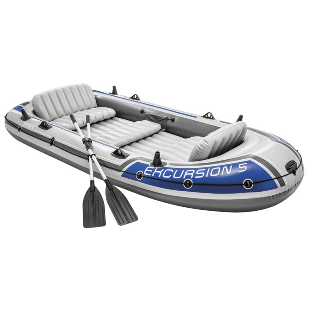 Intex Barca inflable Excursion 5 con motor de arrastre y soporte
