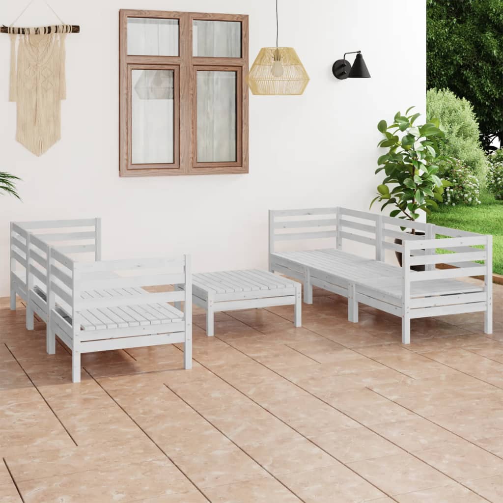 vidaXL Juego de muebles de jardín 7 piezas madera maciza pino blanco