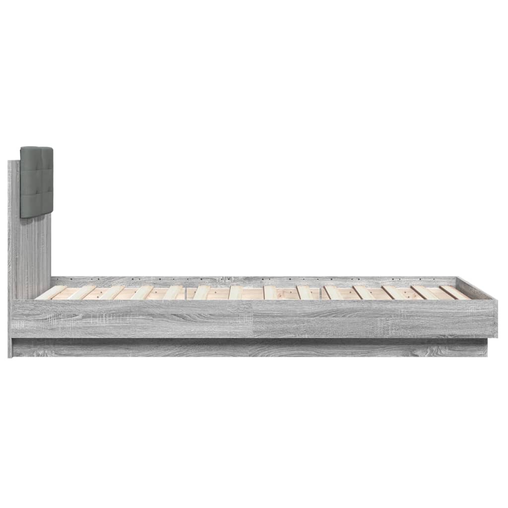 vidaXL Estructura de cama cabecero luces LED gris Sonoma 90x190 cm