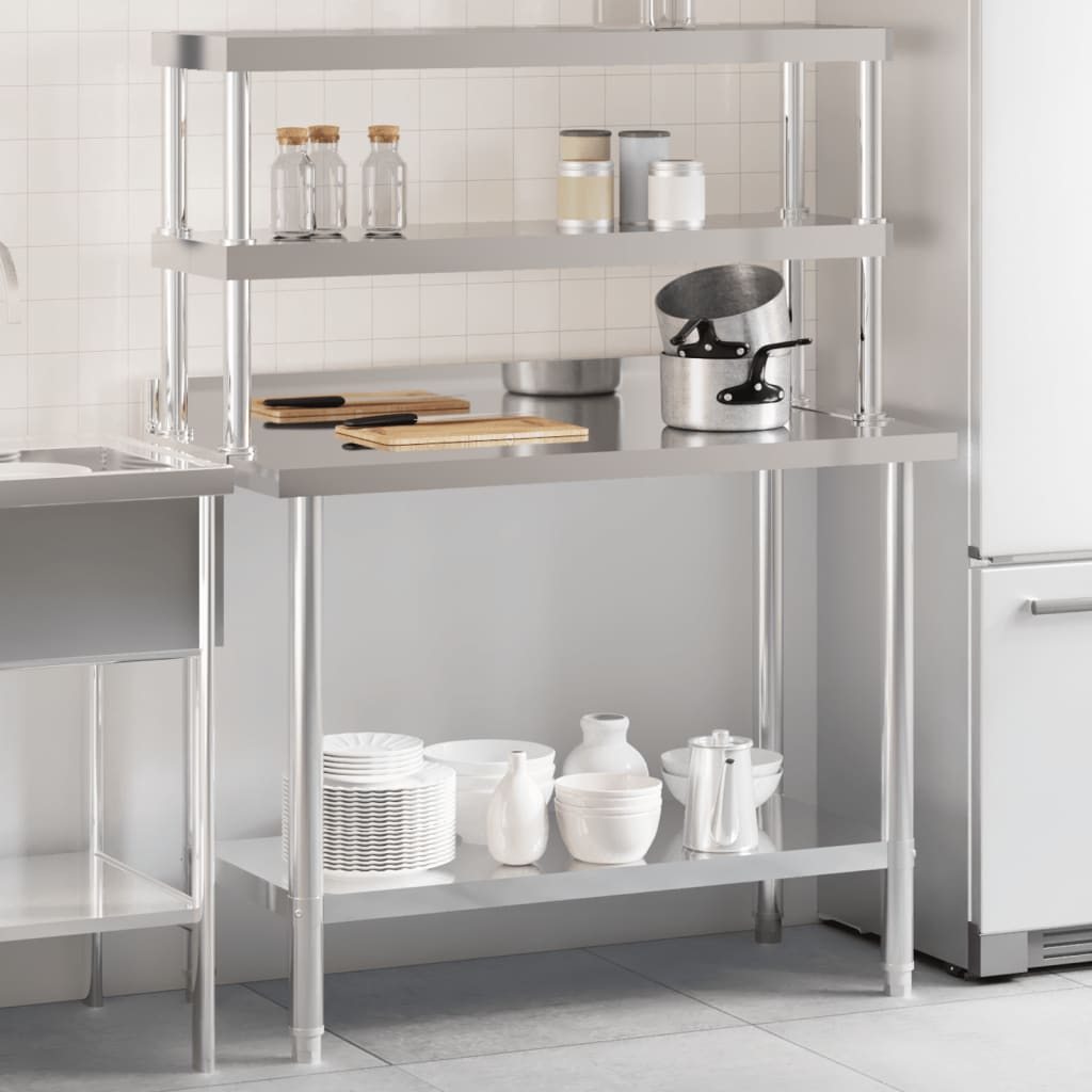 vidaXL Mesa de trabajo para cocina con estante acero inox 110x55x150cm