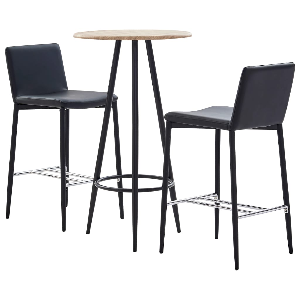 vidaXL Set mesa alta y taburetes de bar 3 piezas cuero sintético negro