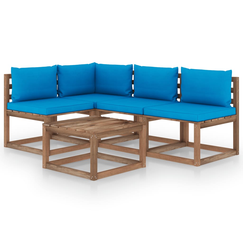 vidaXL Juego de muebles de jardín 5 piezas con cojines azul claro