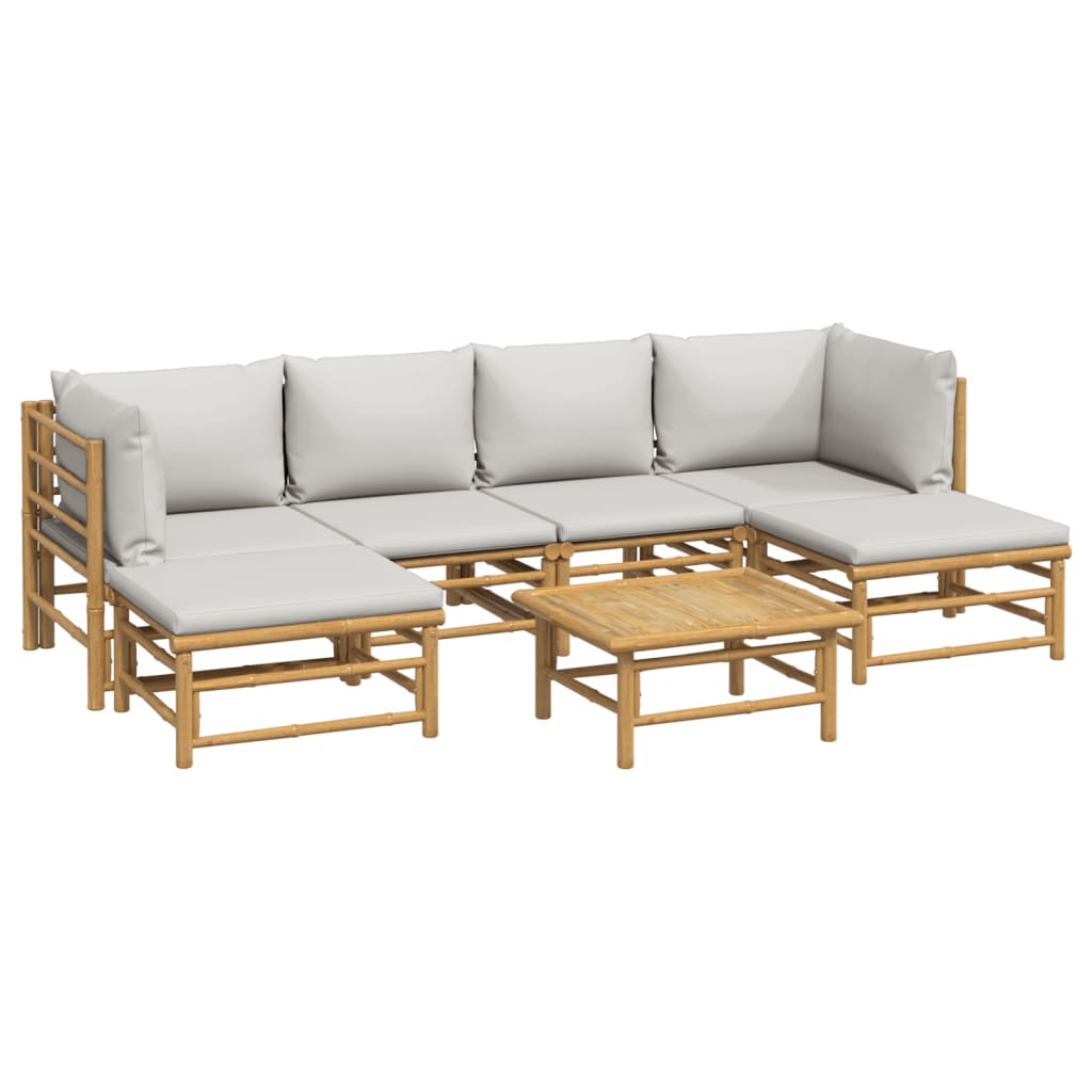 vidaXL Set de muebles de jardín 7 piezas bambú y cojines gris claro
