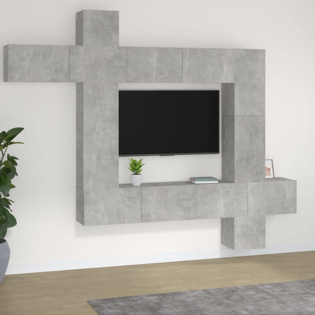 vidaXL Set de muebles de TV 9 pzas madera contrachapada gris hormigón