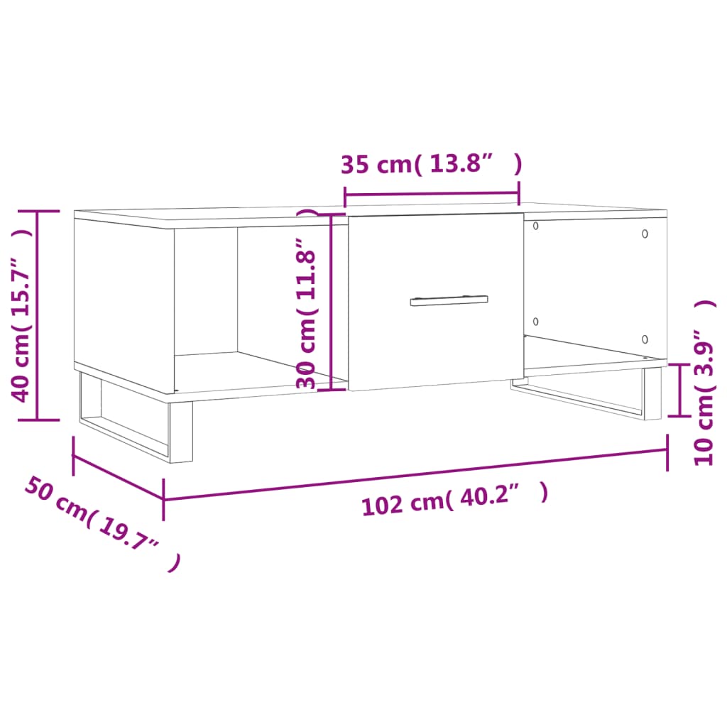 vidaXL Mesa de centro madera contrachapada blanco 102x50x40 cm