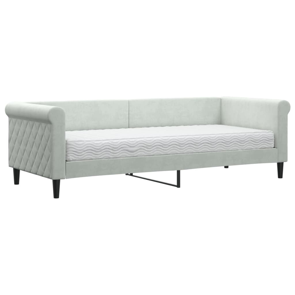 vidaXL Sofá cama con colchón terciopelo gris claro 80x200 cm