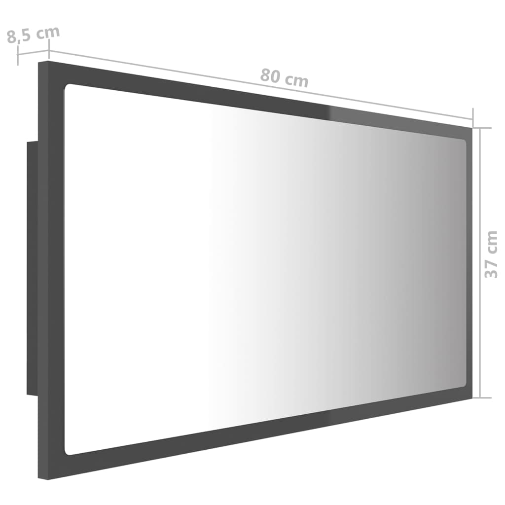 vidaXL Espejo de baño acrílico gris brillo 80x8,5x37 cm