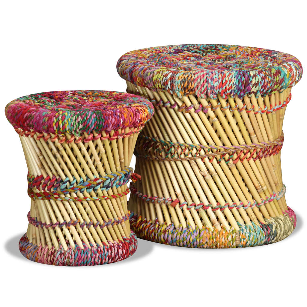 vidaXL Taburetes con detalles Chindi 2 unidades bambú multicolor