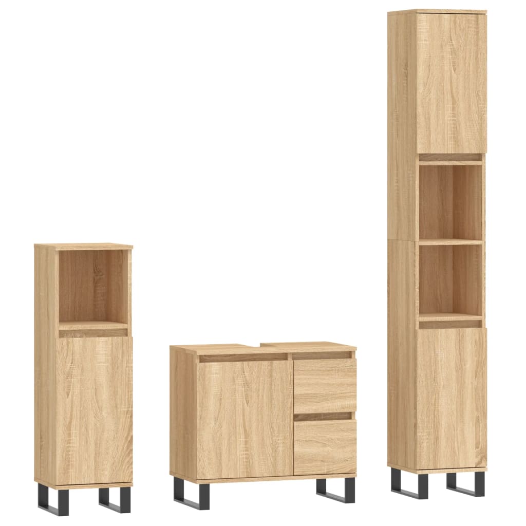 vidaXL Set de muebles de baño 3 pzas madera contrachapada roble Sonoma