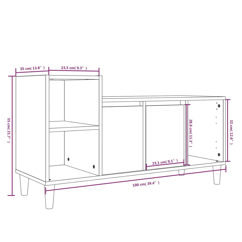 vidaXL Mueble para TV madera contrachapada roble Sonoma 100x35x55 cm