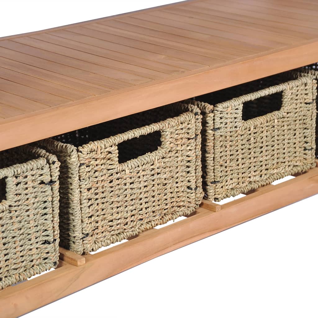 vidaXL Mueble lavabo tocador madera teca maciza 4 cestas 132x45x75 cm