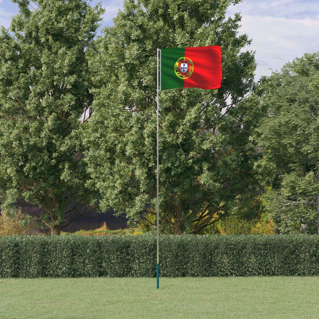 vidaXL Mástil y bandera de Portugal aluminio 5,55 m