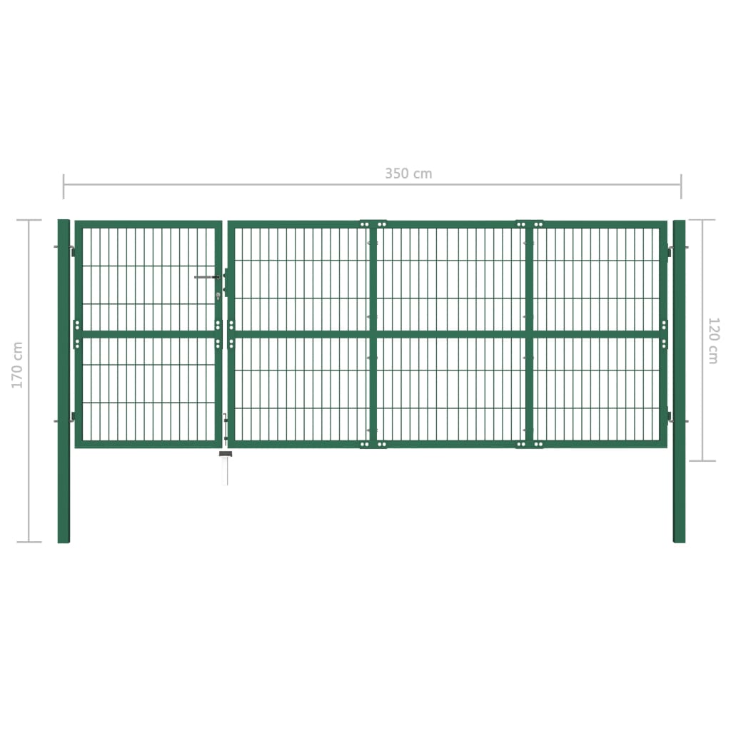 vidaXL Puerta de valla de jardín con postes acero verde 350x120 cm