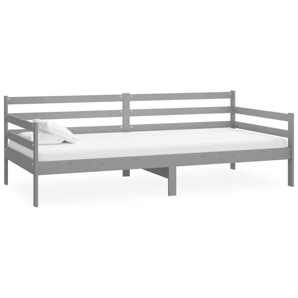 vidaXL Sofá cama con colchón madera de pino maciza gris 90x200 cm