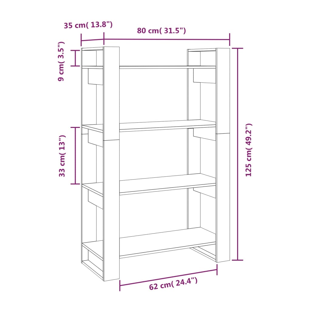 vidaXL Estantería/divisor de espacios madera maciza pino 80x35x125 cm