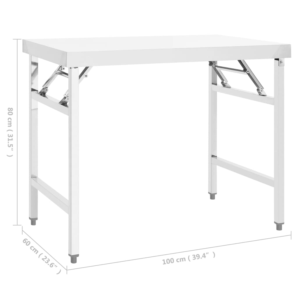 vidaXL Mesa de trabajo plegable para cocina acero 100x60x80 cm