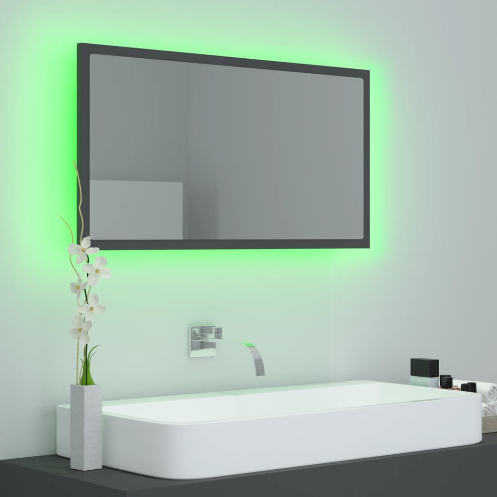 vidaXL Espejo de baño LED acrílico gris 80x8,5x37 cm