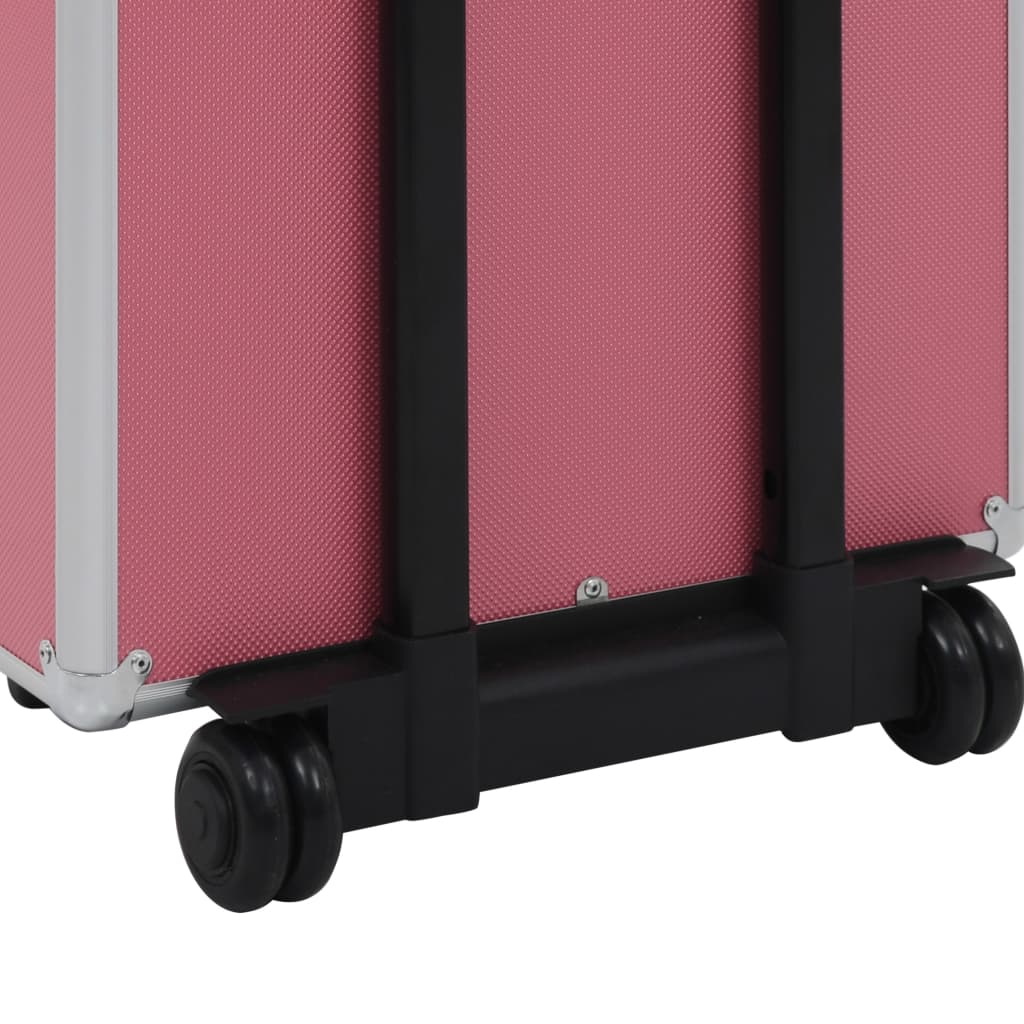 vidaXL Maletín trolley de maquillaje de aluminio rosa