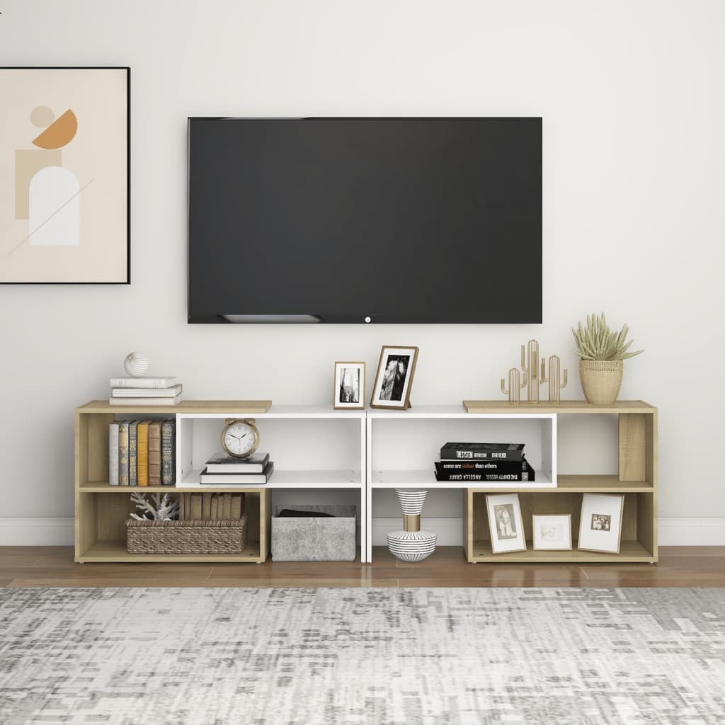 vidaXL Mueble de TV madera contrachapada blanco y roble 149x30x52 cm