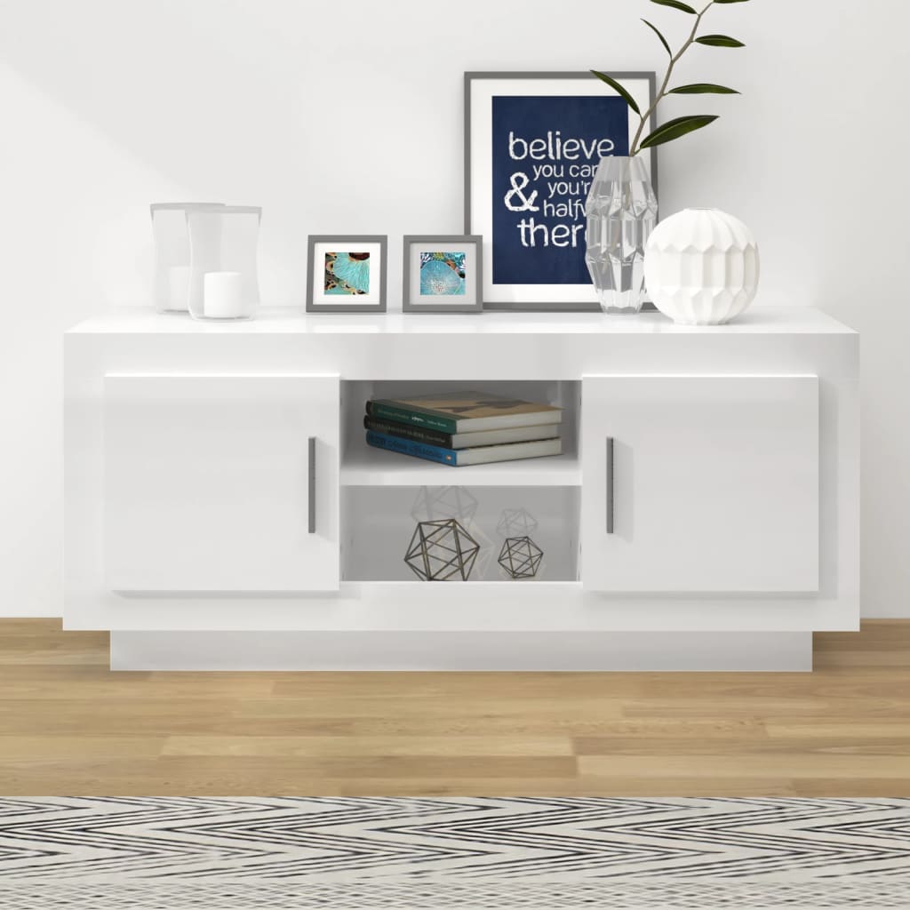 vidaXL Mueble de TV madera contrachapada blanco brillo 102x35x45 cm